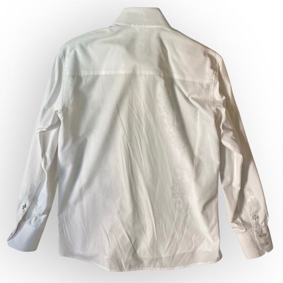Embroidered white button-down shirt, mens large long sleeve pointed collar shirt - Picture 2 of 8